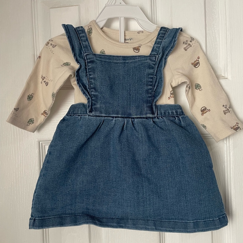 Carter's Blue Denim Dress with Cream Printed Top